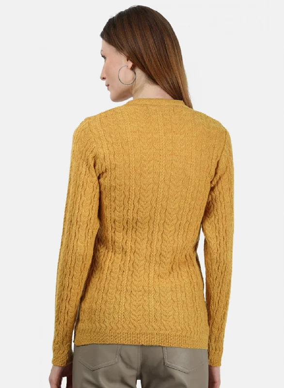 Women Yellow Self Cardigan