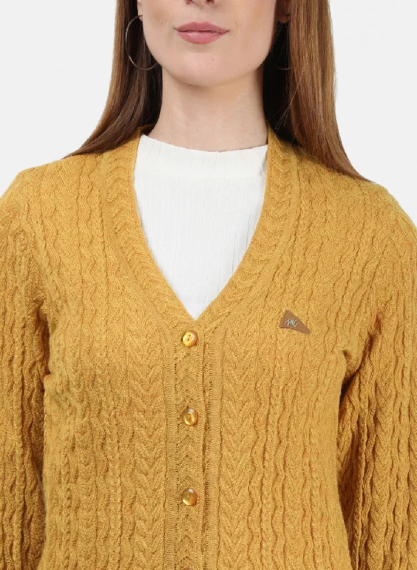 Women Yellow Self Cardigan