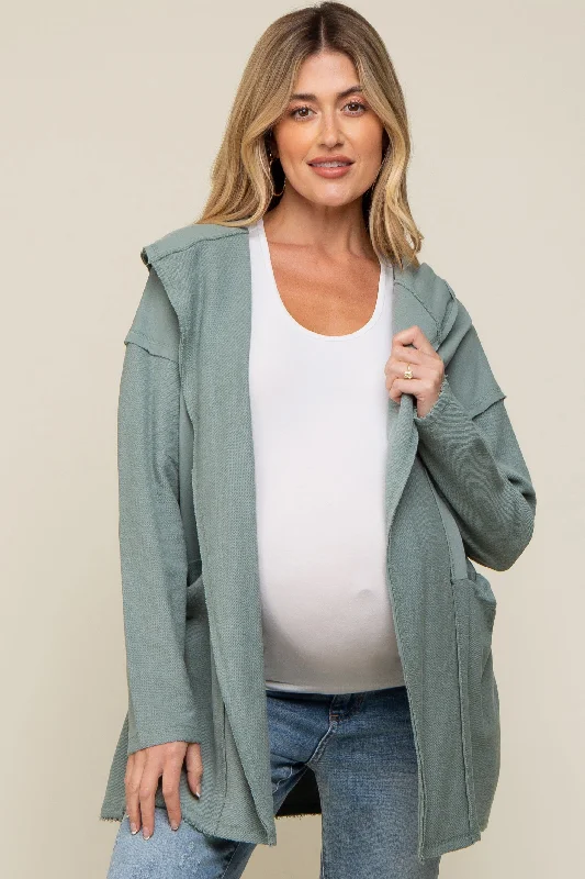 Sage Raw Hem Hooded Maternity Cardigan