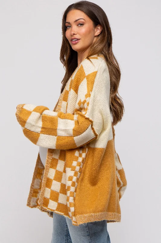 Yellow Checkered Plaid Maternity Oversized Cardigan