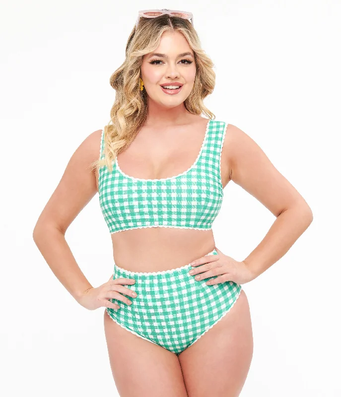 Green & White Gingham Bikini Top