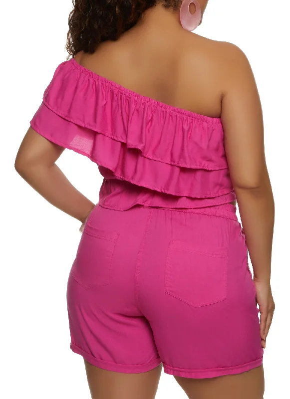 Plus Size Tiered Ruffled One Shoulder Crop Top