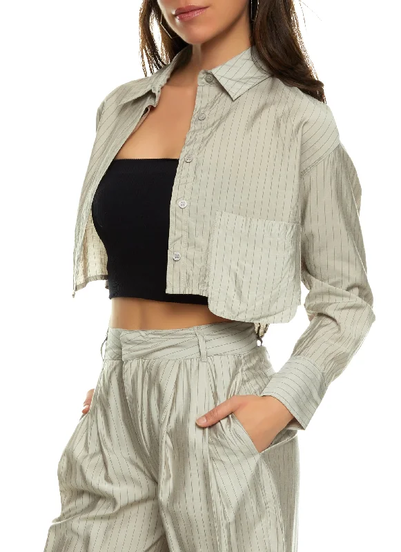 Pin Stripe Cropped Shirt