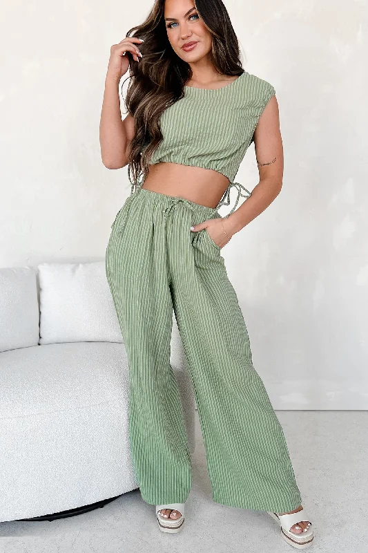 Line Of Succession Striped Top & Pants Two-Piece Set (Matcha)