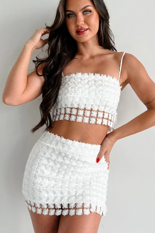 Party Perfection Lurex Crochet Crop Top (Shimmer White)