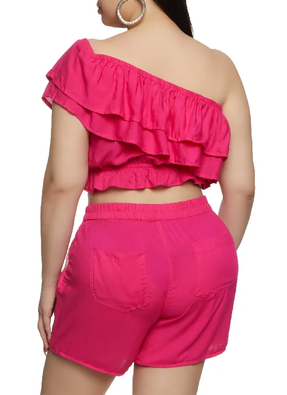 Plus Size Tiered Ruffled One Shoulder Crop Top