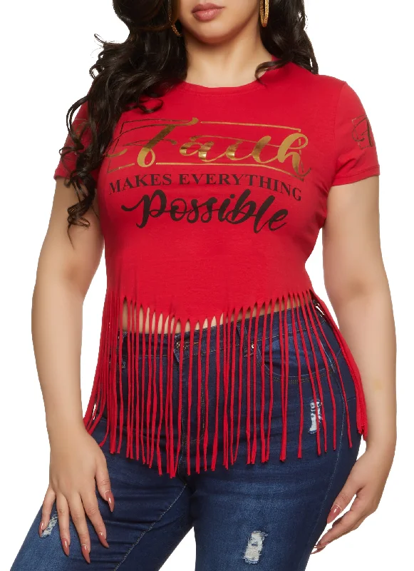 Plus Size Fringe Faith Makes Everything Possible Foil Tee