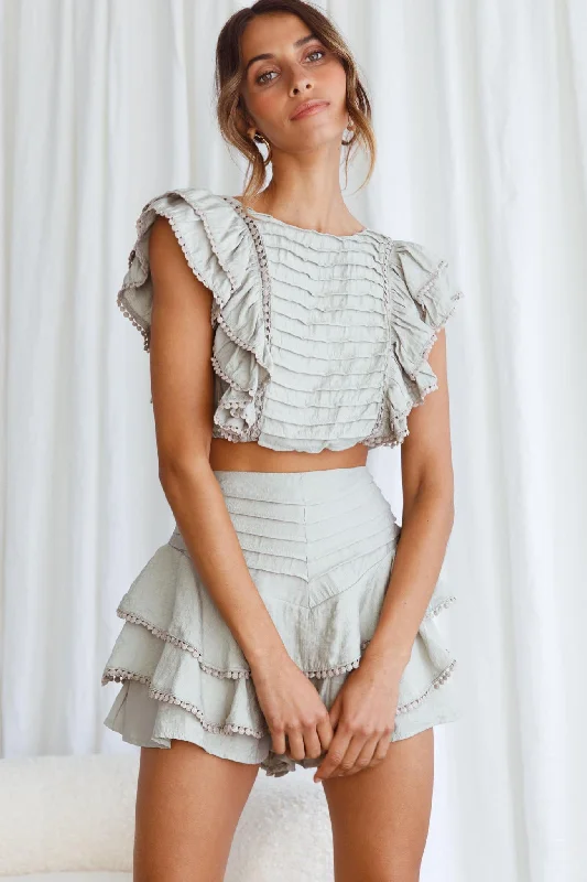 Wild And Free Pintuck Pleat And Ruffle Crop Top Pistachio