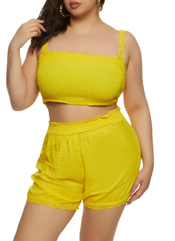 Plus Size Eyelet Trim Smocked Tank Top