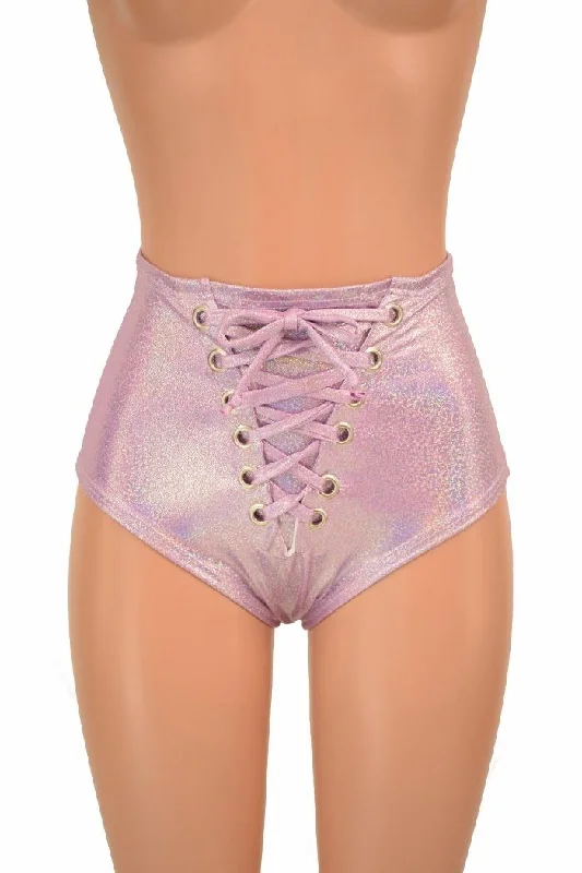 Lilac Holo Front Lace Up Siren Shorts