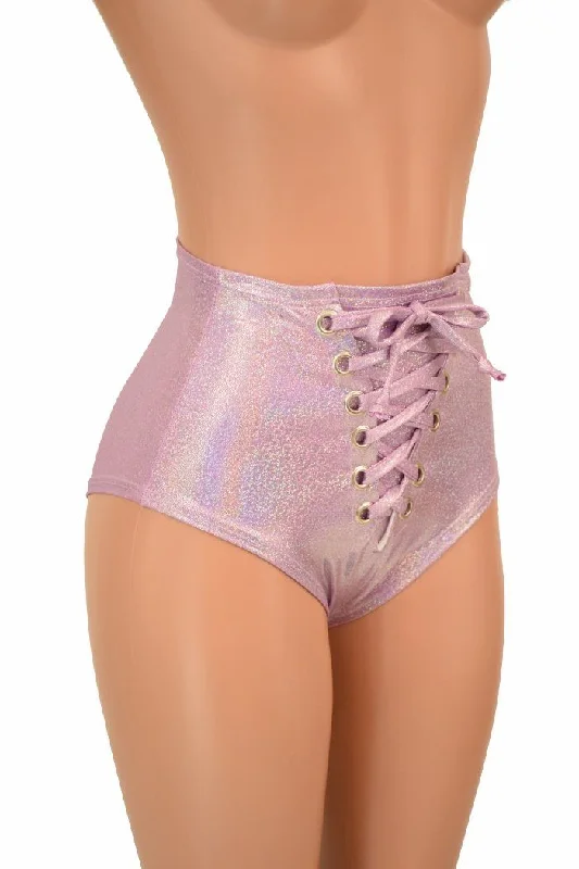 Lilac Holo Front Lace Up Siren Shorts