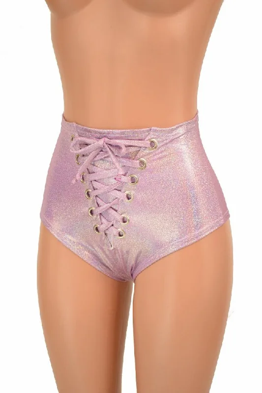 Lilac Holo Front Lace Up Siren Shorts