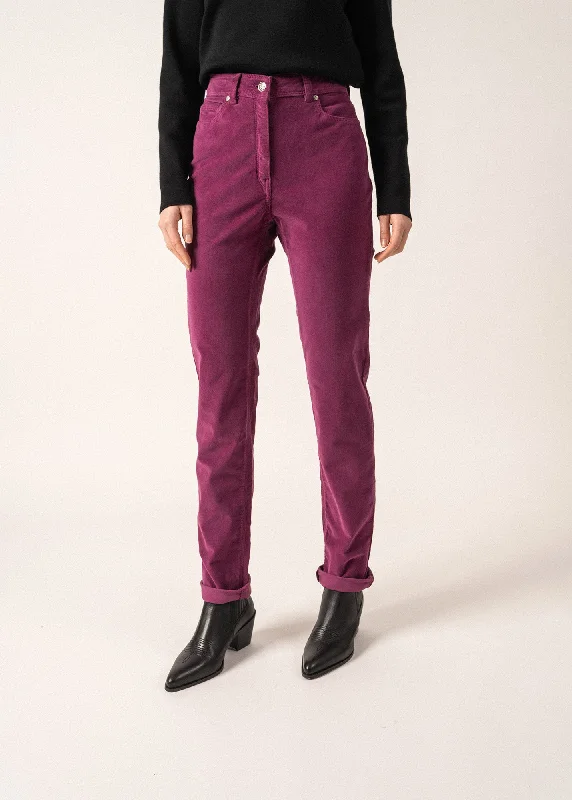 Mimosa pants - high waist, in striped velvet (PRUNE)