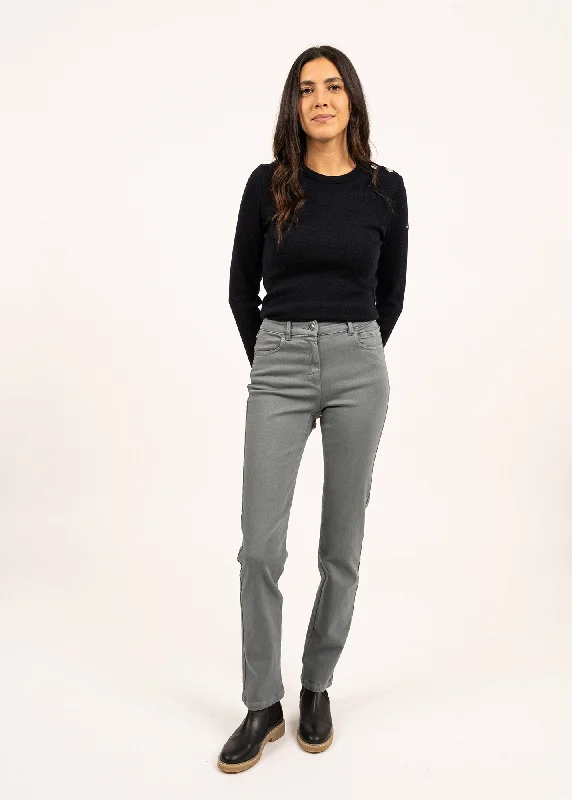 Patricia straight pants - elasticated waist, in stretch cotton (GRIS)