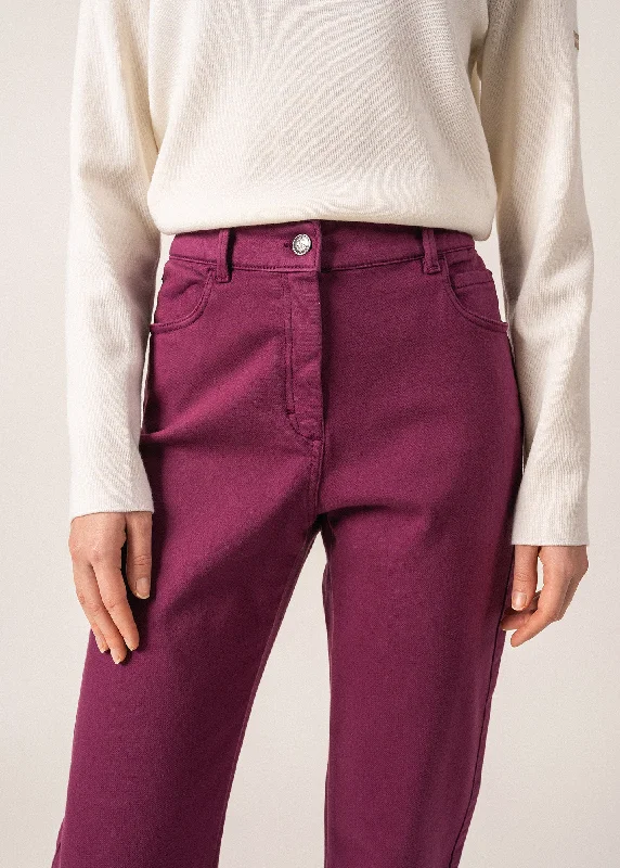 Patricia straight pants - elasticated waist, in stretch cotton (PRUNE)