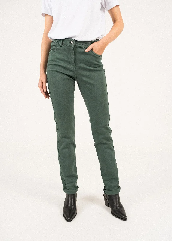 Patricia straight pants - elasticated waist, in stretch cotton (VEGETAL)