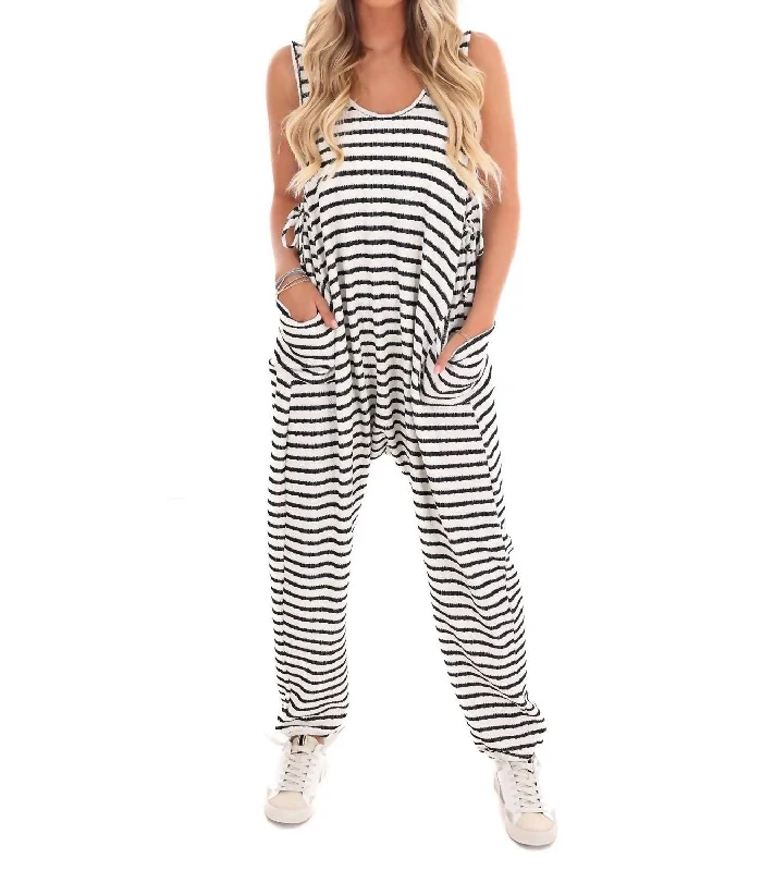 Cassy Stripe Jumpsuit In Black & White