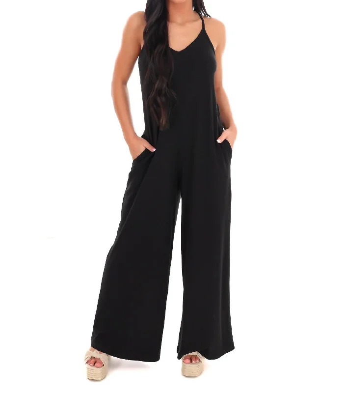 Casual And Carefree Wide Leg Jumpsuit In Black