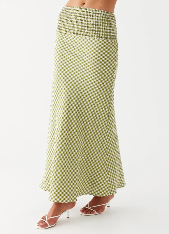 Leilani Maxi Skirt - Khaki Gingham