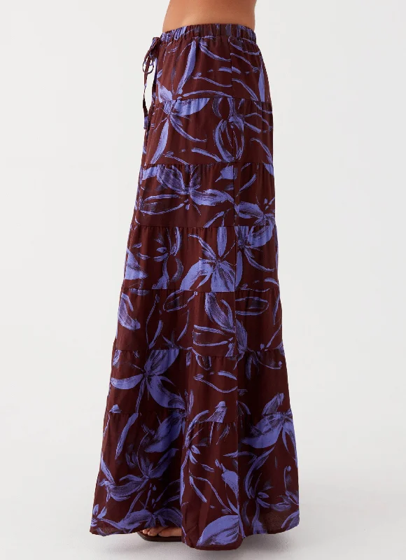 Mariella Linen Maxi Skirt - Purple Brown Floral