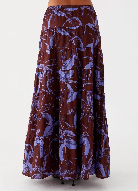 Mariella Linen Maxi Skirt - Purple Brown Floral