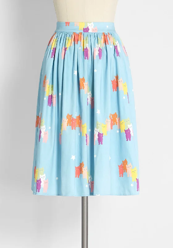 ModCloth x Collectif Rainbow Sky Kittens Swing Skirt