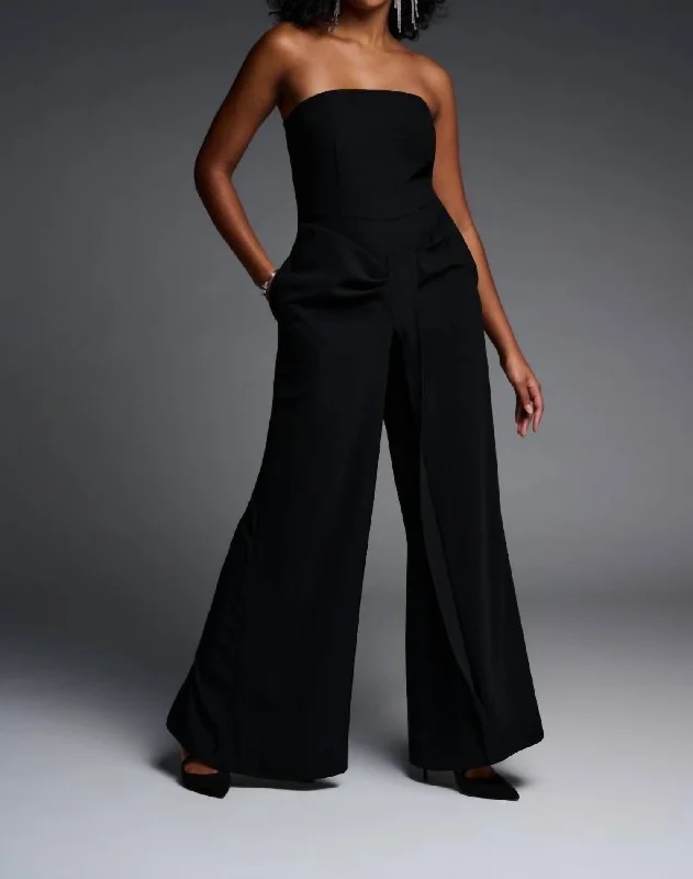 Strapless Wide Leg Jumpsuit In Black