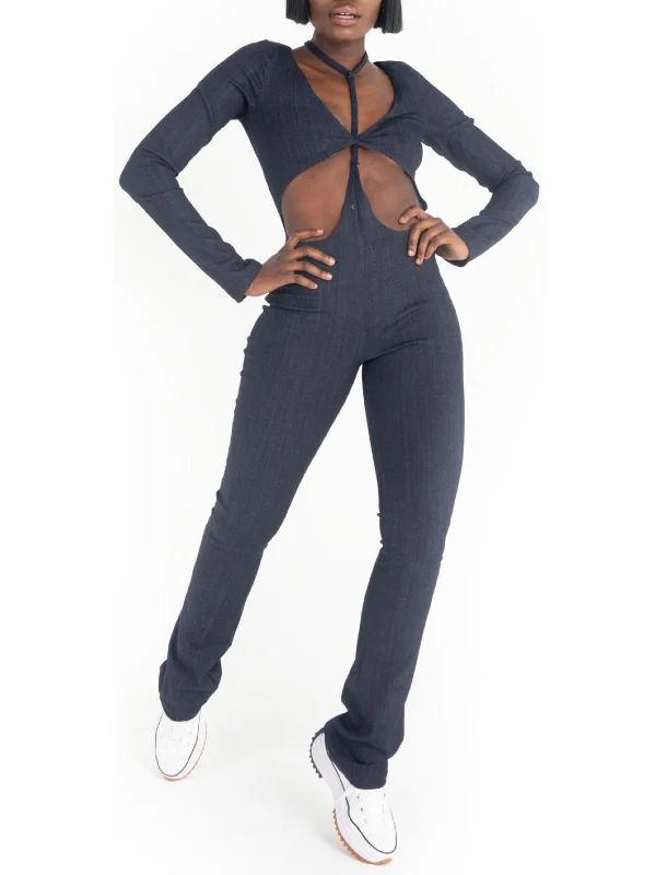 Womens Denim Cut Out Jumpsuit