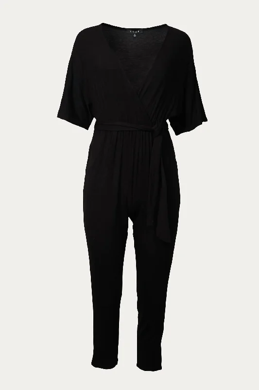 Wrap-Effect Belted Stretch-Jersey Jumpsuit In Black